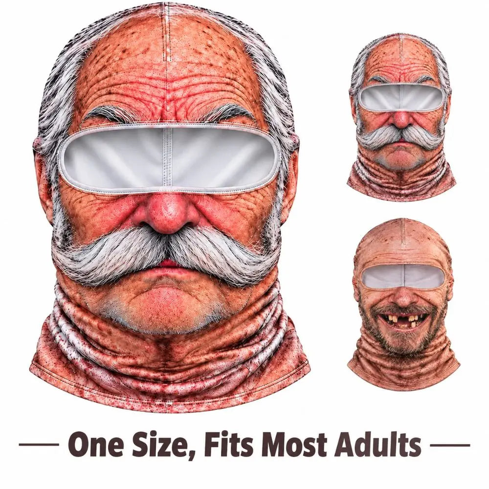 3D Face Printed Old Man Balaclava Full Coverage Breathable Eye Hole Face Mask White Mustache Elastic Ski Mask Hood