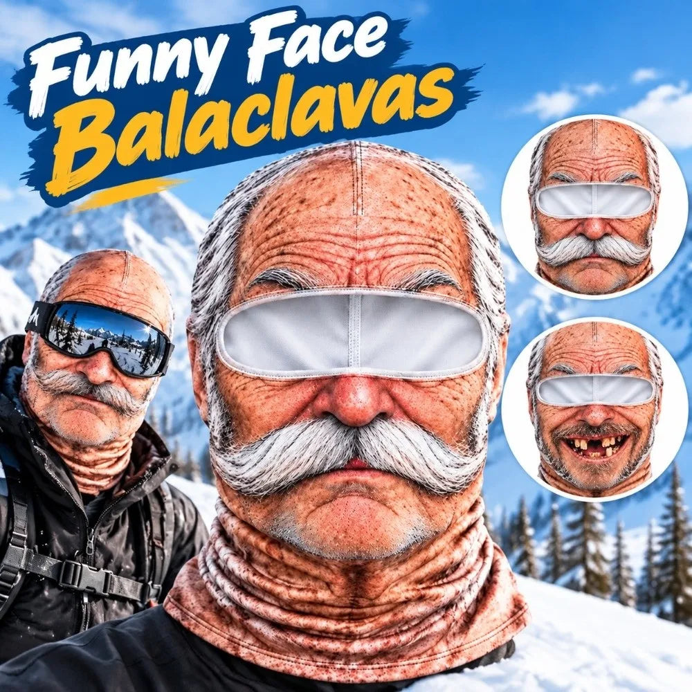 3D Face Printed Old Man Balaclava Full Coverage Breathable Eye Hole Face Mask White Mustache Elastic Ski Mask Hood