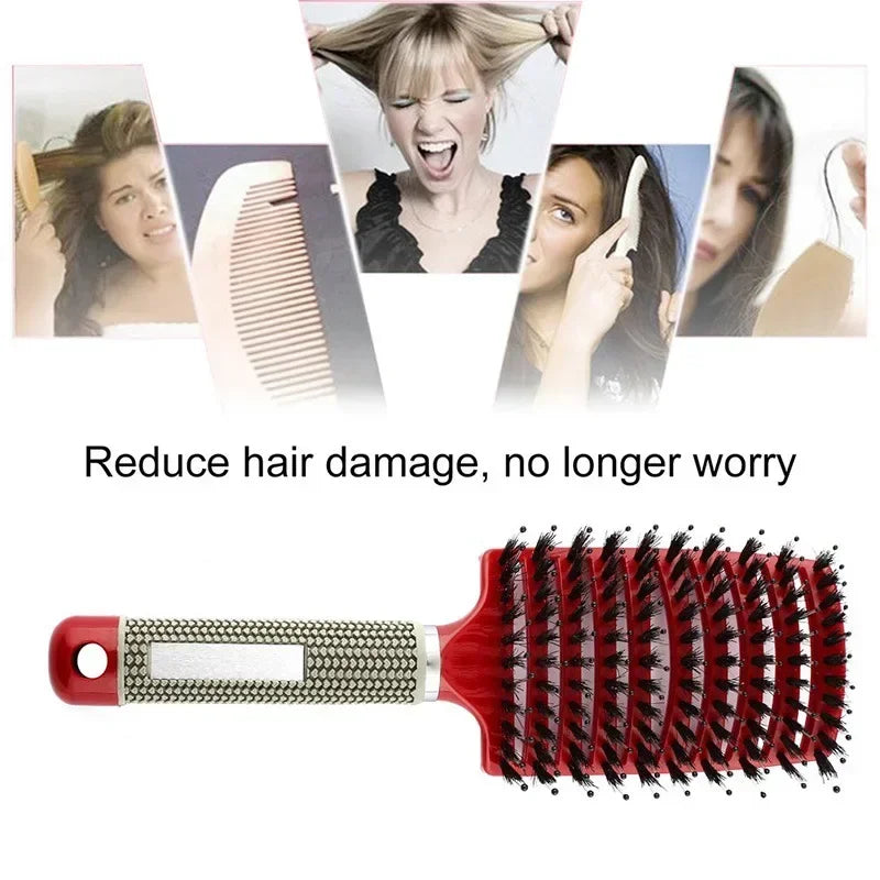 Hair Brush Scalp Massage Comb Hairbrush Boar Bristle Nylon Women Wet Curly Detangle Hair Brush Salon Hairdressing Styling Tool