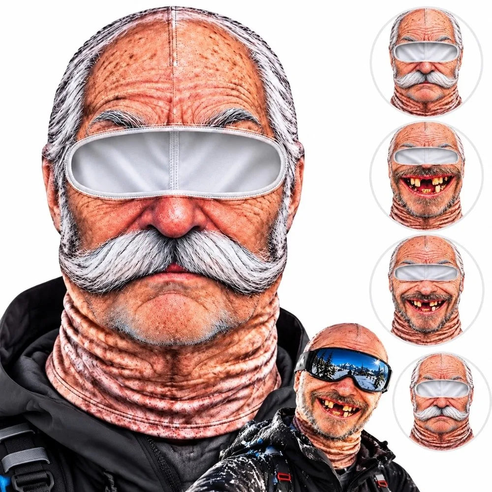 3D Face Printed Old Man Balaclava Full Coverage Breathable Eye Hole Face Mask White Mustache Elastic Ski Mask Hood