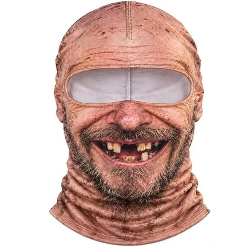 3D Face Printed Old Man Balaclava Full Coverage Breathable Eye Hole Face Mask White Mustache Elastic Ski Mask Hood
